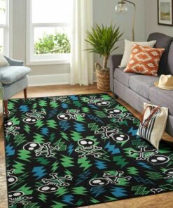 Retro 80s Punk Glam Goth Halloween Skulls And Lightening Bolts Area Rug