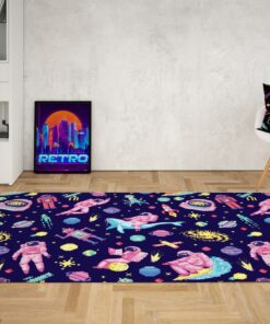 Carpet, Space Pixel Art Space 80S Arcade Area Rug For Boys Game Room