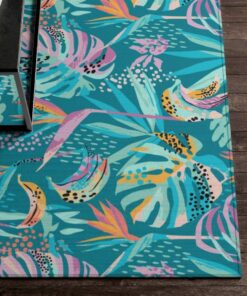 Retro 80s Miami Vice Style Turquoise Tropical Floral Non Slip Rug
