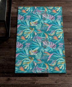 Retro 80s Miami Vice Style Turquoise Tropical Floral Non Slip Rug