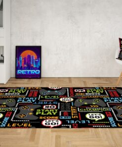 Game Controller Pixel 80s Arcade Carpet, Rug For Boy Game Room