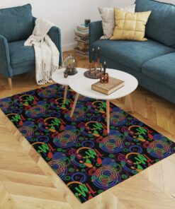 Bowling Alley 80s Arcade Rug Retro Neon Glow Fluorescent Video Game Carpet