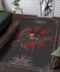 Viking Nordic Raven and Vegvisir Ordin Area Rug for Norse Mythology Decor