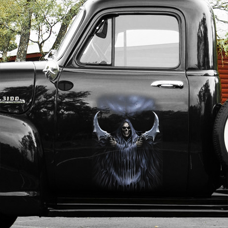 thumbnail interactive-video image 1 of Grim Reaper Assassin Skull Vinyl Decal - Wall, Window, Car, Truck, Motorcycle - Avery Glossy 1 of 4