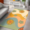 70s Rug Vintage Themed Groovy Waves and Floral Pattern Floor Mats