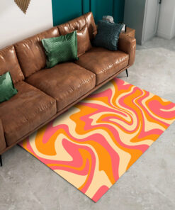 1970 Wavy Swirl Seamless Pattern in Orange and Pink Colors. Hand Drawn Vector Illustration Area Rug 1