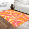 1970 Wavy Swirl Seamless Pattern in Orange and Pink Colors. Hand Drawn Vector Illustration Area Rug