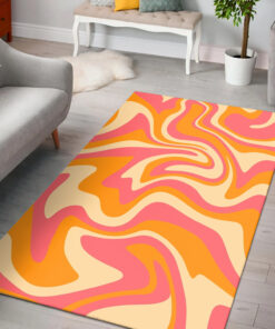 Alternative view of 1970 Wavy Swirl Seamless Pattern in Orange and Pink Colors. Hand Drawn Vector Illustration Area Rug