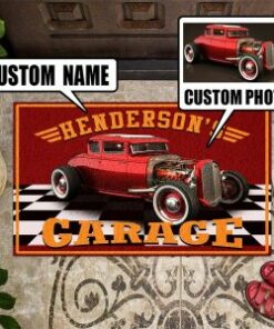 Personalized Garage Kustom Kulture Hot Rod Door Mat