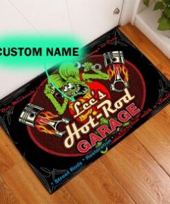 Personalized Hot Rod Garage Rat Fink Door Mat
