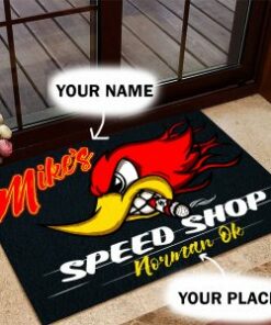 Personalized Speed Shop Hot Rod Door Mat