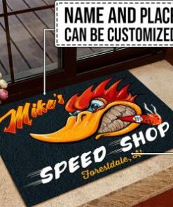 Personalized Woodpecker Mr Horsepower Hot Rod Door Mat
