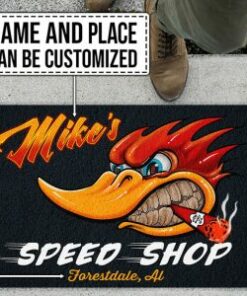 Personalized Woodpecker Mr Horsepower Hot Rod Door Mat