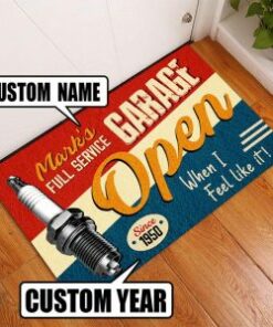 Personalized Spark Plug Hot Rod Garage Door Mat