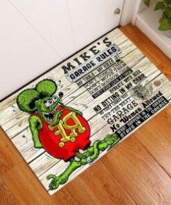 Personalized Hot Rod Garage Rules Rat Fink Door Mat