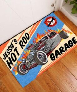 Personalized Hot Rod Garage Kustom Kulture Door Mat