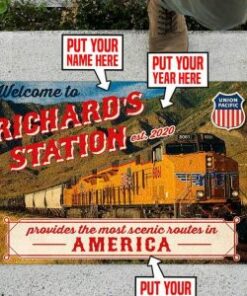 Personalized Welcome Up Union Pacific Station Door Mat