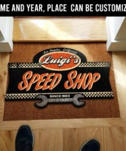 Personalized Speed Shop Custom Shape Hot Rod Door Mat