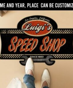 Personalized Speed Shop Custom Shape Hot Rod Door Mat