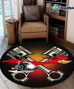 Personalized Hot Rod Garage Old School Round Rug