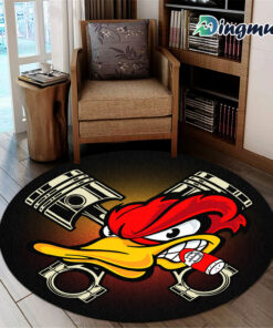 Personalized Hot Rod Duck Speed Shop Woodpecker Round Rug