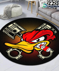 Personalized Hot Rod Duck Speed Shop Woodpecker Round Rug