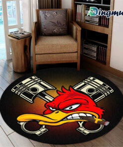 Duck Hot Rod Garage Round Rug
