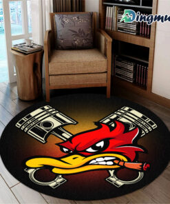 Personalized Speed Shop Hot Rod Duck Kustom Kultrure Round Rug