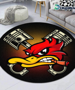 Personalized Speed Shop Hot Rod Duck Kustom Kultrure Round Rug