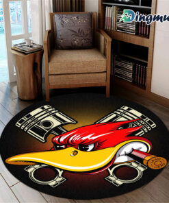 Personalized Hot Rod Duck Speed Shop Round Rug