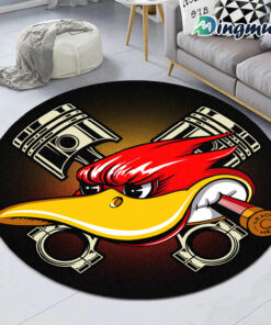 Personalized Hot Rod Duck Speed Shop Round Rug