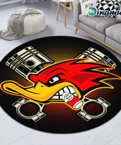 Personalized Hot Rod Speed Shop Woodpecker Round Rug