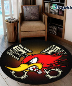 Personalized Speed Shop Mr Horsepower Hot Rod Woodpecker Round Rug