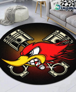 Personalized Speed Shop Mr Horsepower Hot Rod Woodpecker Round Rug