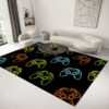 Non-Slip Big Area Rugs with Black Gamepad for Gamer Boys' Bedroom and Living Room