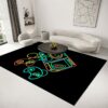 Personalized Black Carpet with 3D Printed Gamepad Controller Gamer Boys Bedroom Area Rug