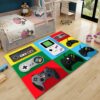 Large Gamer Area Rug with Printed Gamepad Design for Living Room or Bedroom