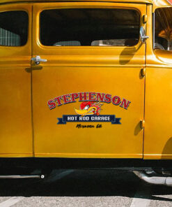 Alternative view of Personalized Woodpecker Hot Rod Garage Vinyl Decals