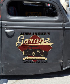 Alternative view of Personalized Hot Rod Garage Shop Vinyl Wrap Sticker