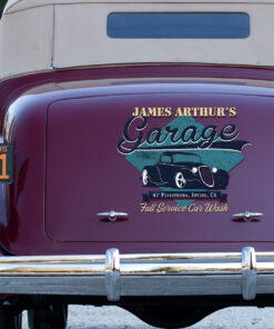 Alternative view of Personalized Hot Rod Garage Shop Blue Vinyl Wrap Sticker