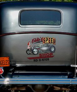 Alternative view of Personalized Hot Rod Pinup Girl Speed Shop Garage Vinyl Wrap Sticker