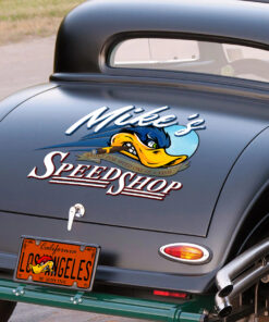 Alternative view of Personalized Hot Rod Duck Blue Speed Shop Garage Sticker