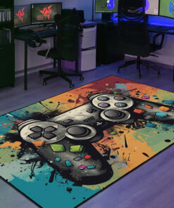 Illustration Game Controller Water Color Design Area Rug For Game Room, Gaming Rug Gifts For Boy and Girl