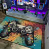 Illustration Game Controller Water Color Design Area Rug For Game Room, Gaming Rug Gifts For Boy and Girl