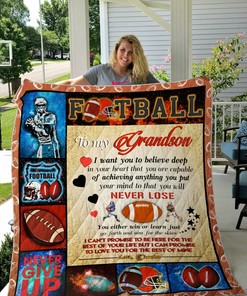 American Football To My Grandson From Grandma Never Give Up Quilt Bedding Set Blanket American Football Lover
