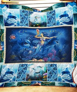 Add Marine Beauty to Bed with Mermaid With Dolphins Quilt Bedding Set, Gifts for Family