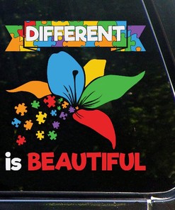 Different is Beautiful Autism Car Sticker - Puzzle Flowers Autism Awareness Decal