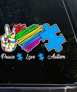 Peace Love Autism Heart Car Stickers - Autism Awareness Puzzle Piece Decal for Car Window and Door