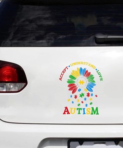 Autism Awareness Sunflower Car Decals - Accept, Understand, Love Autistic Sticker for Car Door and Window