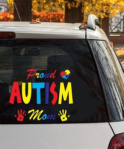 Proud Autism Mom Car Decals - Autism Support Stickers with Puzzle Heart Hand Decal